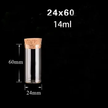 

100pcs/lot 24*60mm 14ml Cute Glass Vials Jars Test Tube Jars With Cork Stopper Empty Glass Transparent Clear Bottles Vase Decor