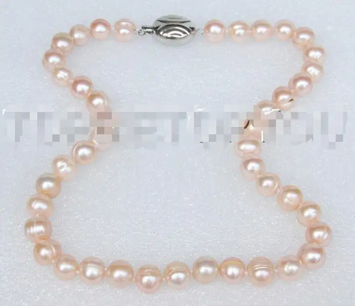 

Free Shipping >>natural 17" 10mm near round pink pearls necklace 18KGP clasp E4134