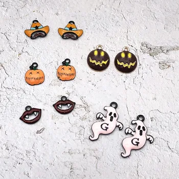 

10 pcs Halloween Series Vampire Teeth Lips Pumpkin Ghost Pirate Hat Enamel Charms Earring Pendants Jewelry DIY Accessory YZ244