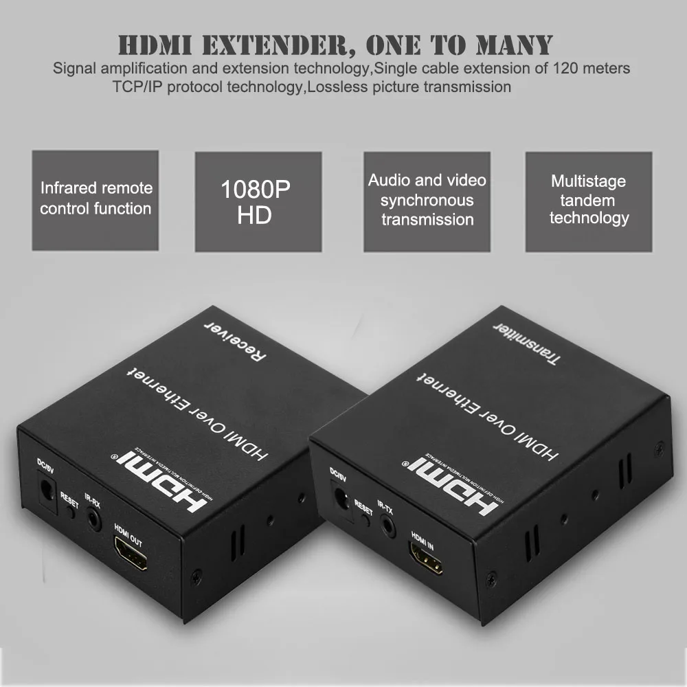 1080P HDMI удлинитель 120 м по TCP/IP Cat5e/6 Ethernet кабель HDMI инфракрасный передатчик/приемник с ИК с коробкой