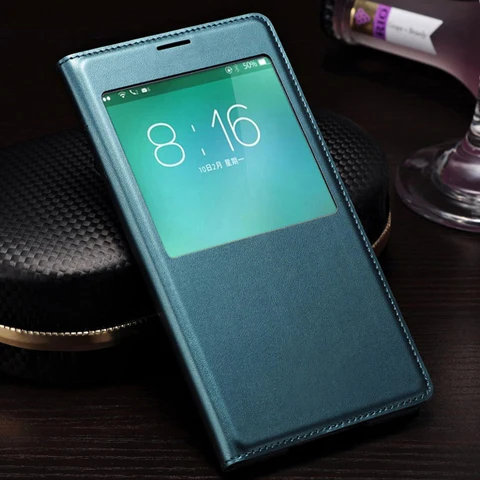 Smart View Auto Sleep Wake Function With Chip Leather Case Flip Cover Holster For Samsung Galaxy S5 I9600 G900 G900F G900H G900M - Цвет: Dark green