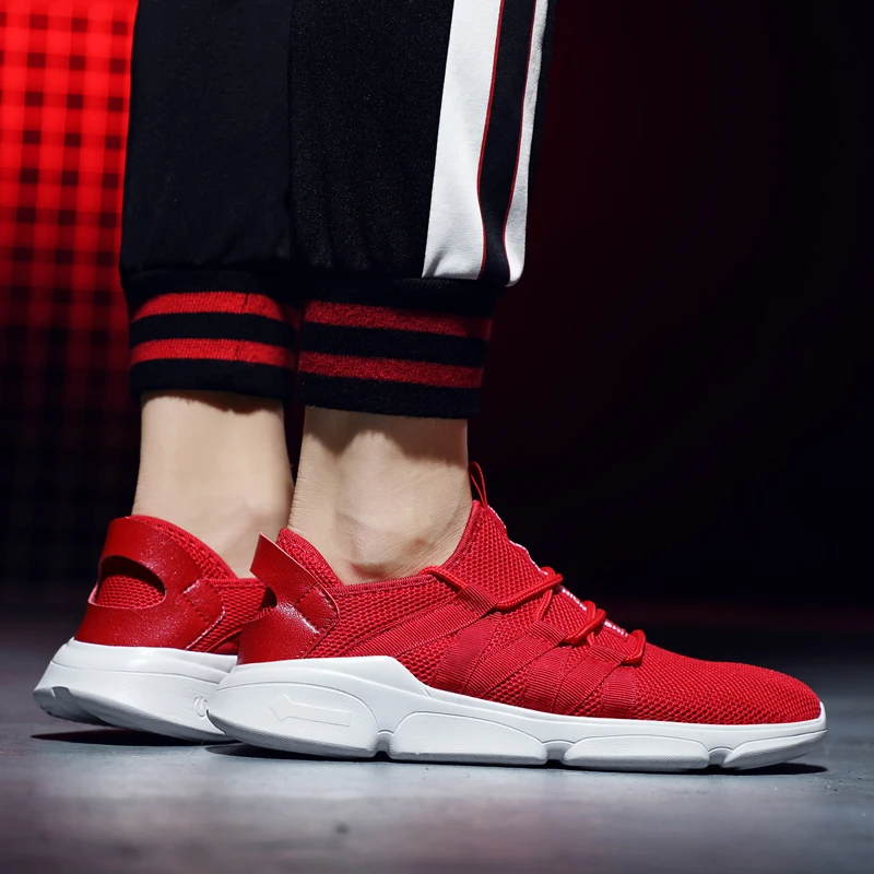 LEOCI Черная Спортивная обувь для мужчин белые кроссовки Большие размеры 39-48 красная спортивная обувь для бега