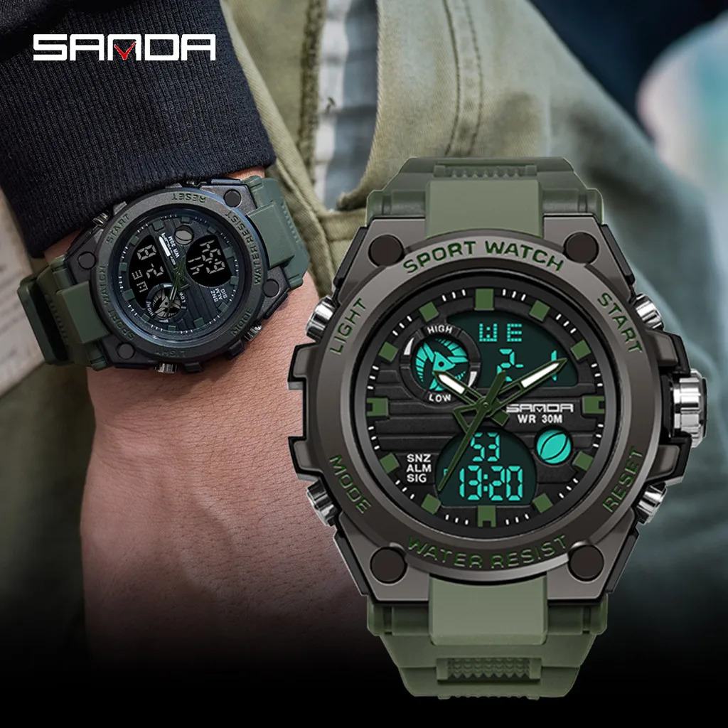 

high quality Men Sport Watch Dual Display Analog Digital LED Electronic digital Wrist Watches 30 meters waterproof