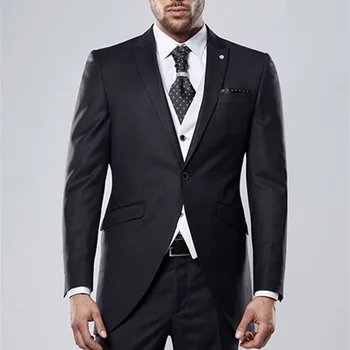 

New Reto Black Terno Masculino Blazer Masculino Slim Fit Mens Suits Wedding Suits For Men 3 Pieces men suit (jacket+pants+Vest)