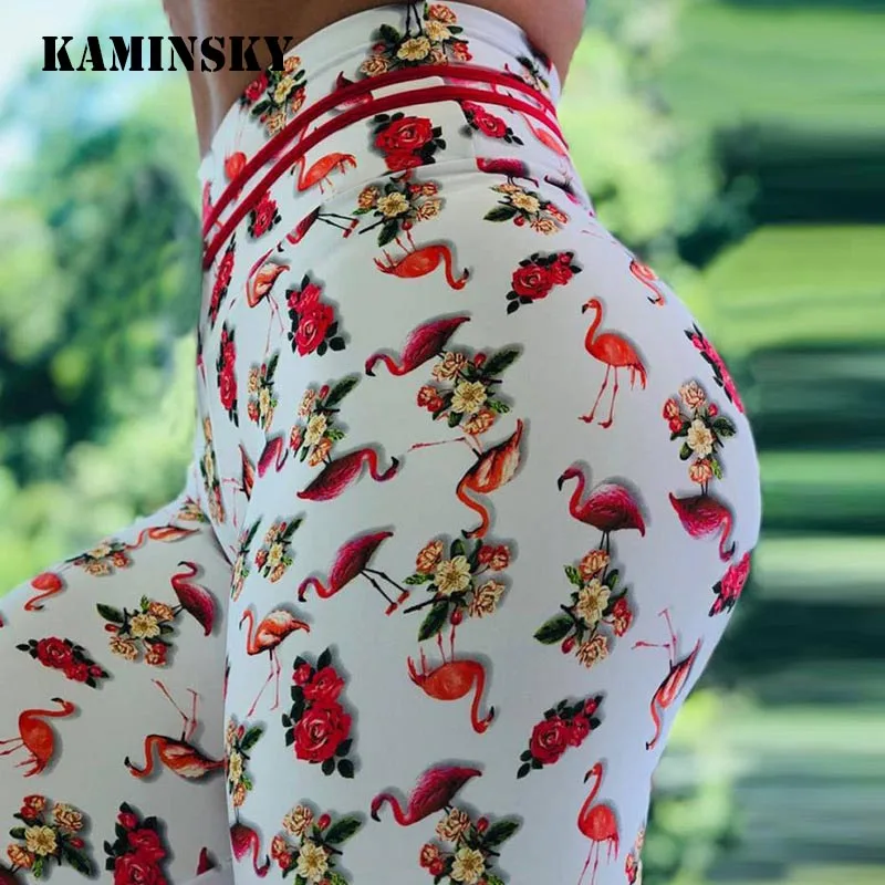 

Kaminsky 2019 Summer Women Hot Sale Flower Flamingo Print Leggings Fashion Athleisure Leggings Push Up Elastic Slim Pants