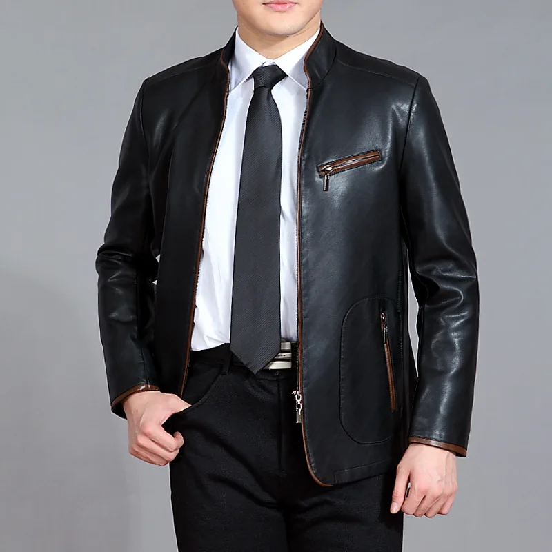 2015 Spring And Autumn New Style Men's Faux Leather Jacket Solid Color Coat Mens Winter Leather