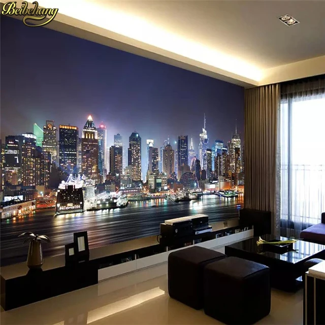 3D wallpaper,New York city beautiful night,building and Bridge under the  colorful light,living room TV wall bedroom large murals - AliExpress