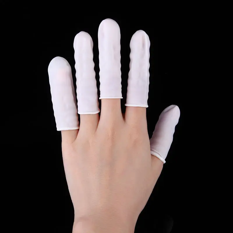 100pcs Nail Art Latex Gummi Fingerlinge Schutzhandschuhe Pulver Weiß OraTPI 