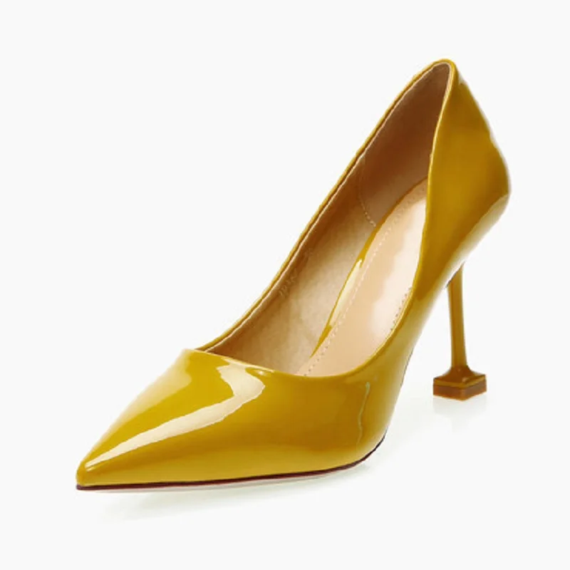 

Patent leather candy color shoes Korean version of the girl high heels 2019 spring and autumn new pointed stiletto shallow mouth