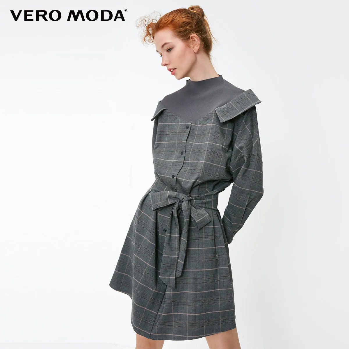 

Vero Moda 2019 New Women's Knitted Long-sleeves Lace-up Plaid Dress | 31837D515
