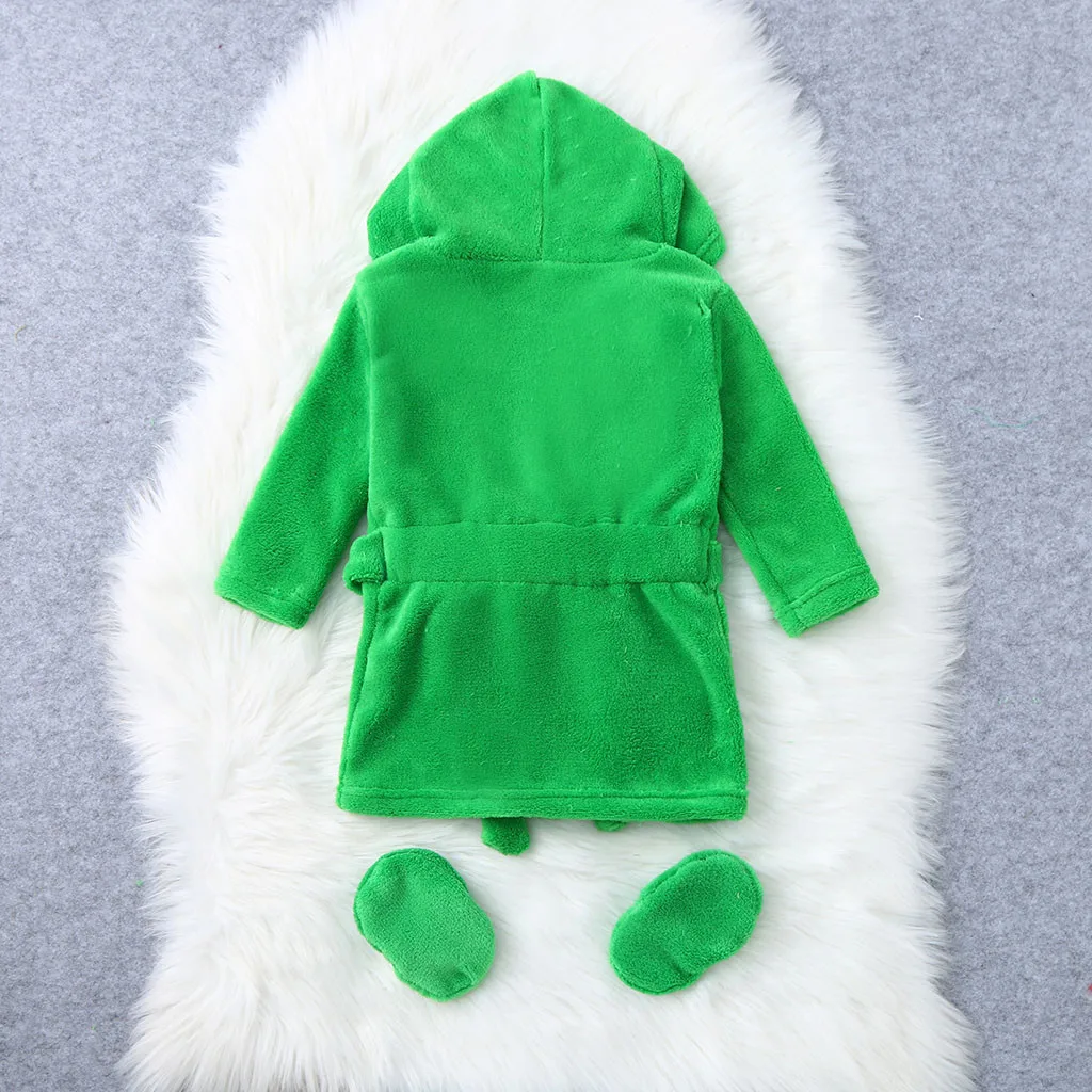 Infant Boys Girls Cartoon Flannel Bathrobes Hoodie Sleepwear+Footwear Outfits