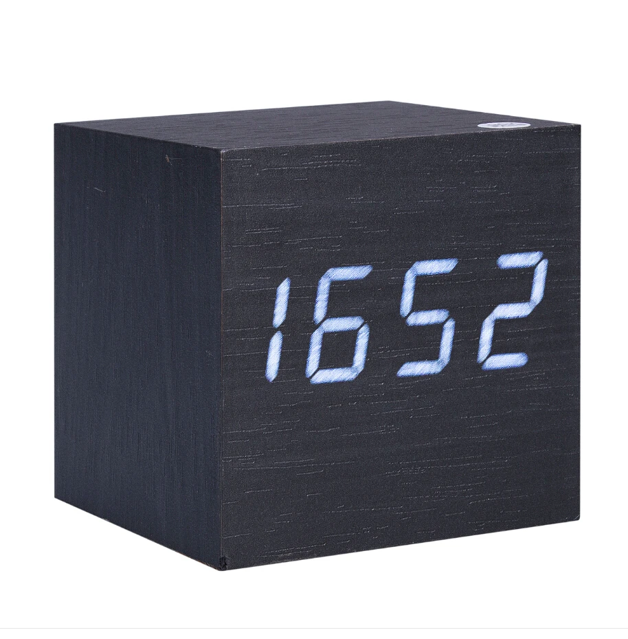 New Wooden Creative Cube Digital LED Desk Alarm Thermometer Timer Calendar USB AAA Clock - Цвет: Черный