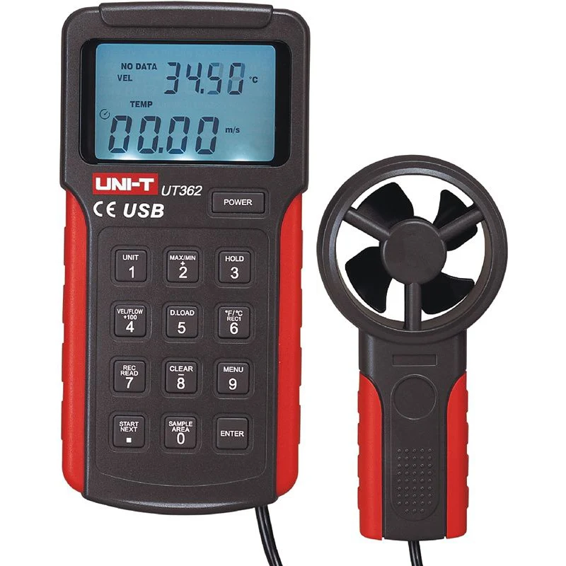 UT362 LCD Display Digital Tachometer High Precision Anemoscopes w/ USB Interface Air Flow Meter Anemometer