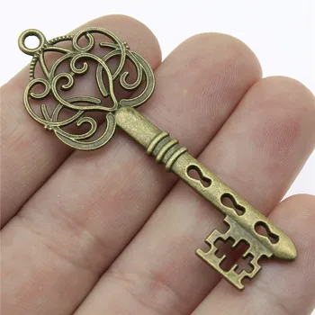

3pcs/lot 2.4x0.8 inch (61x21mm) Retro Key Charms Pendant For Jewelry Making Antique Bronze Plated Alloy Charms