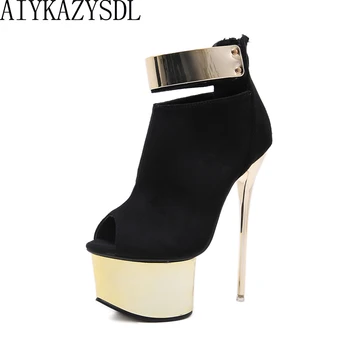 

AIYKAZYSDL Autumn Spring Women Ankle Boots Metallic Ankle Wrap Bootie Platform Ultra Very High Heel Stilettos