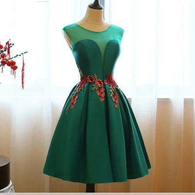 short prom dresses dark gown ball sleeves gowns satin embroidery mini