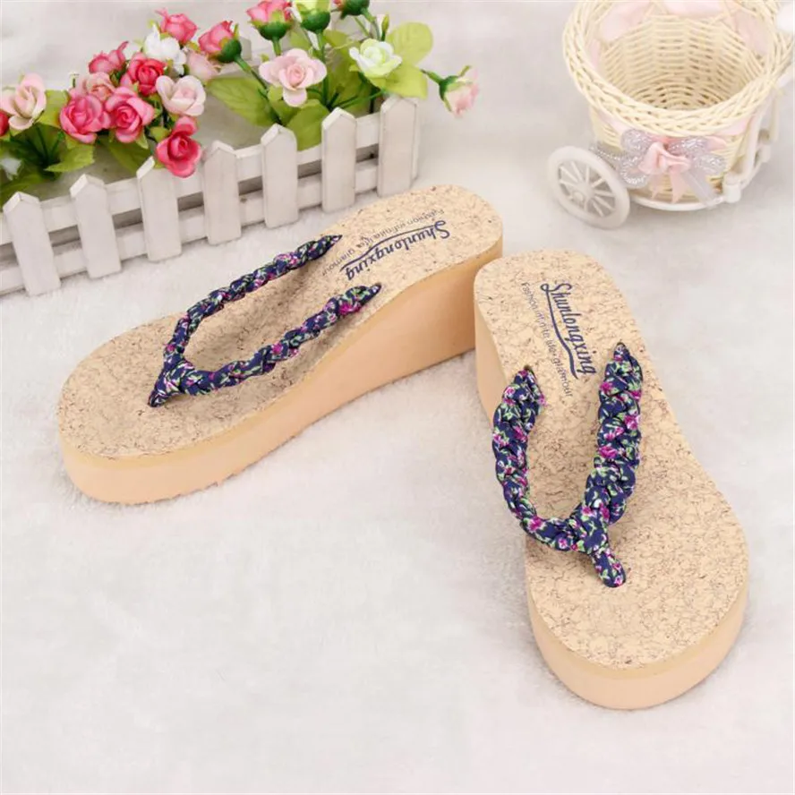

2018 Xiniu Fashion Summer Shoes Women Platform Slippers Bohemia Sweet Floral Flip Flops Sandals Clip Toe sandals women beach