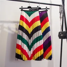 Весна, Новое поступление, Геометрическая полосатая плиссированная юбка, уличный стиль, до середины икры, ампир, модные женские юбки