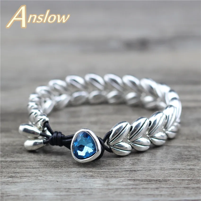 

Anslow Brand Vintage Fashion Jewelry Crystal Rhinestone Heart Leather Bracelet For Women Birthday Party Friend Gift LOW0748LB