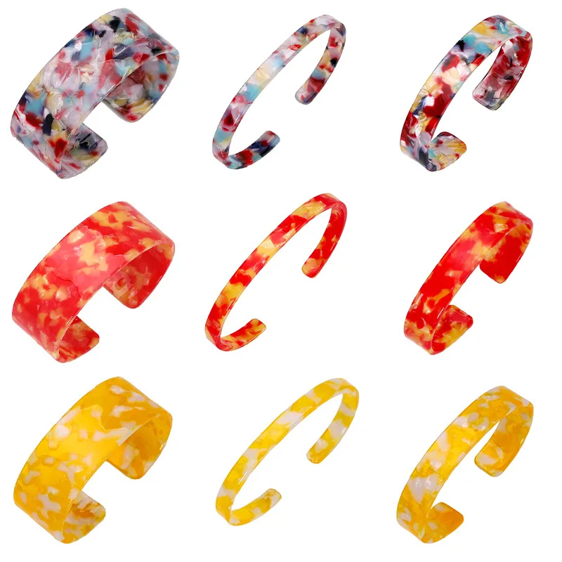 

New Boho Multi-Color Round Acrylic Bangle Women 2019 Vintage Wide Thin Leopard Resin Bangles&Bracelets Party Gift Female Jewelry