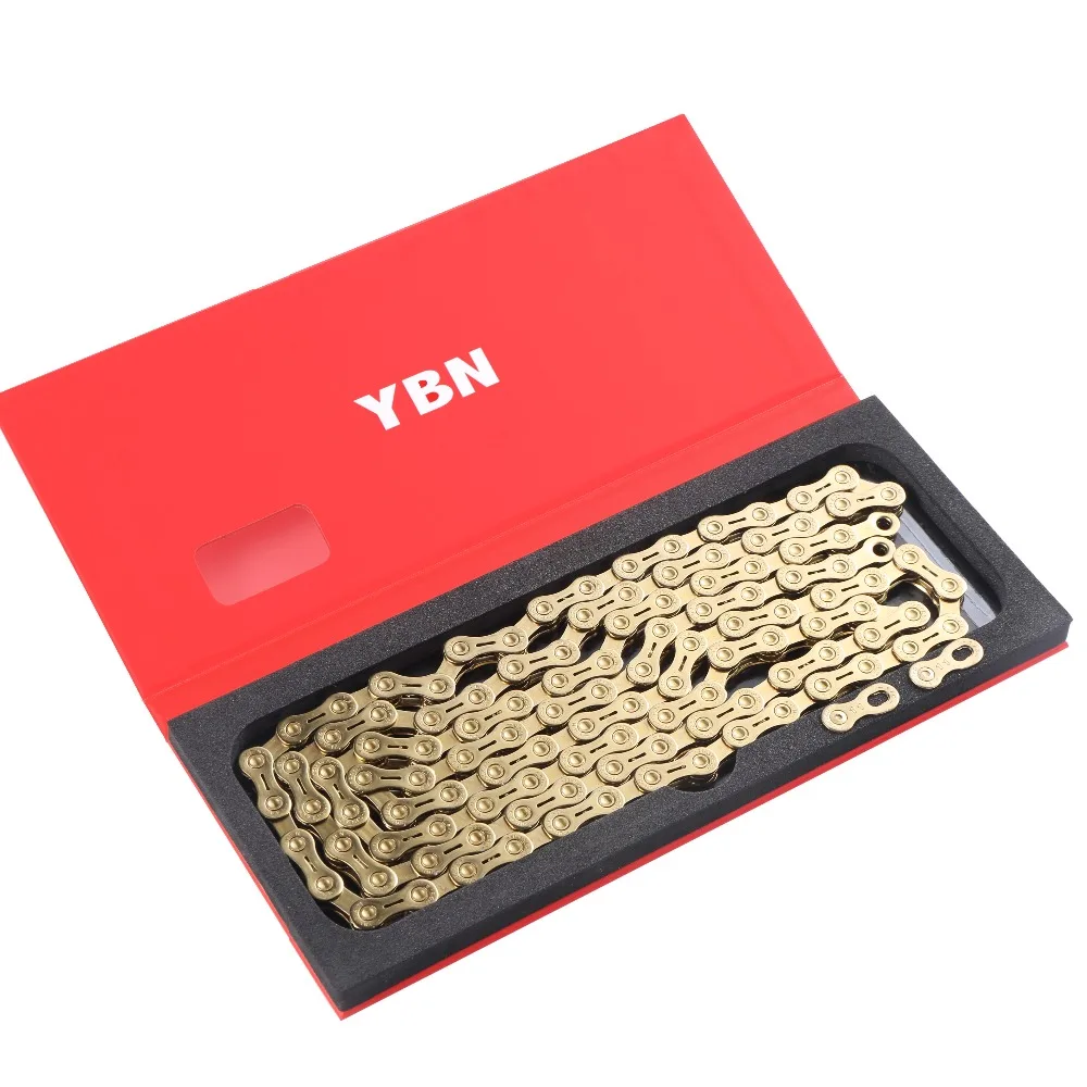 YBN SH11 Сверхлегкая золотистая ажурная велосипедная цепь с 11 скоростями дорожная