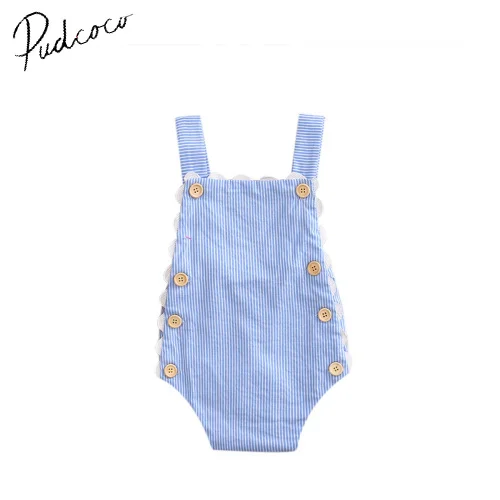 

Pudcoco Baby Blue Newborn Kids Baby Girl Romper Outfits Summer Striped Sleeveless Sunsuit Clothes
