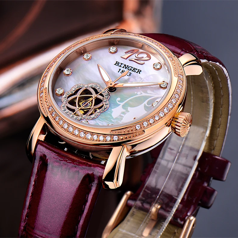 Japan MIYOTA Automatic Watches BINGER Brand Women Mechanical Watch Female Form Queen Series Rose Gold Waterproof Diamond 2017|diamond brand|diamond
