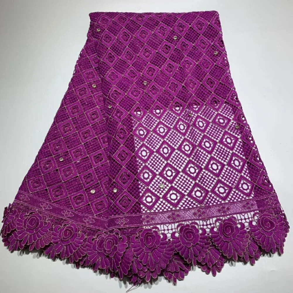 

African Tulle Laces Fabric Hot Selling French Guipure Cord Lace Fabrics With Stones For Party Dresses DFS32