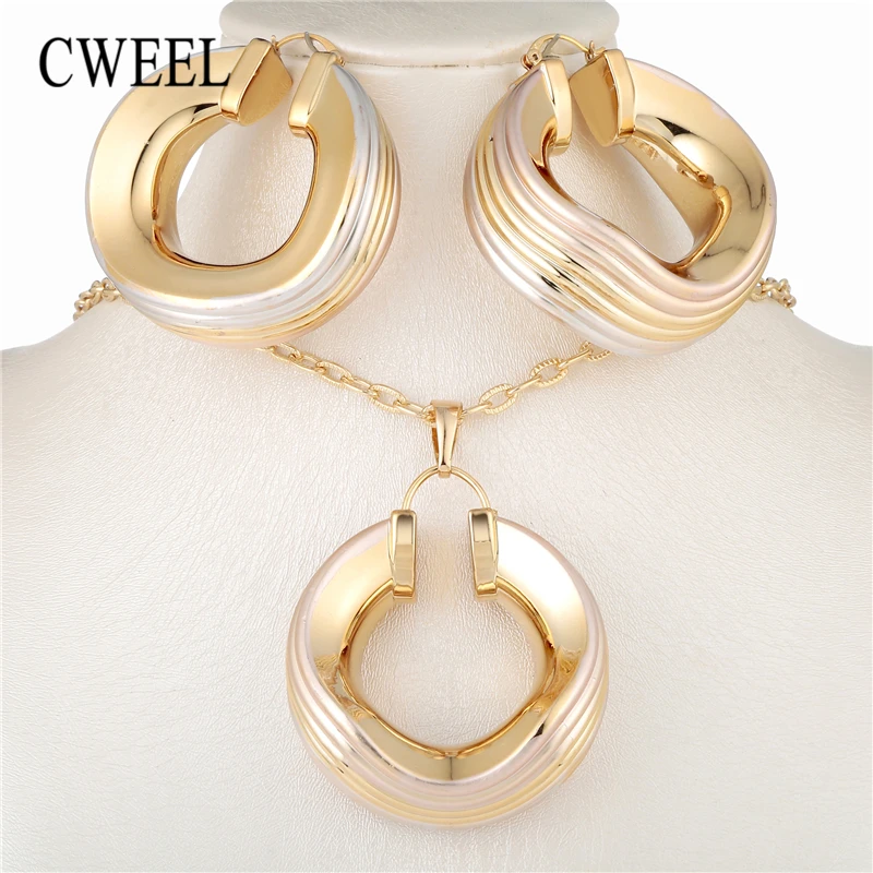 

CWEEL Women African Beads Jewelry Sets Nigerian Wedding Dubai Necklace Bridal Costume Turkish Ethiopian Jewellery Set