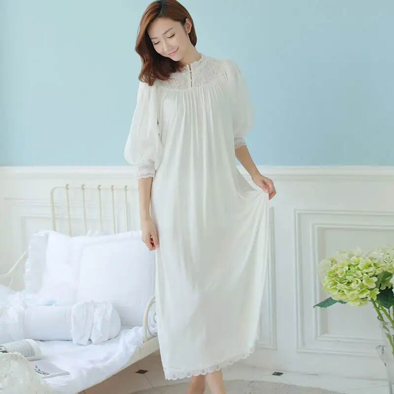 CFYH Spring Autumn Vintage Nightgowns Ladies Dresses Princess White