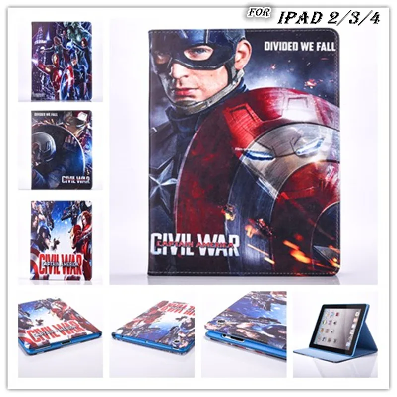Чехол из искусственной кожи с откидной крышкой и подставкой для Ipad 2 3 4 super Hero captain