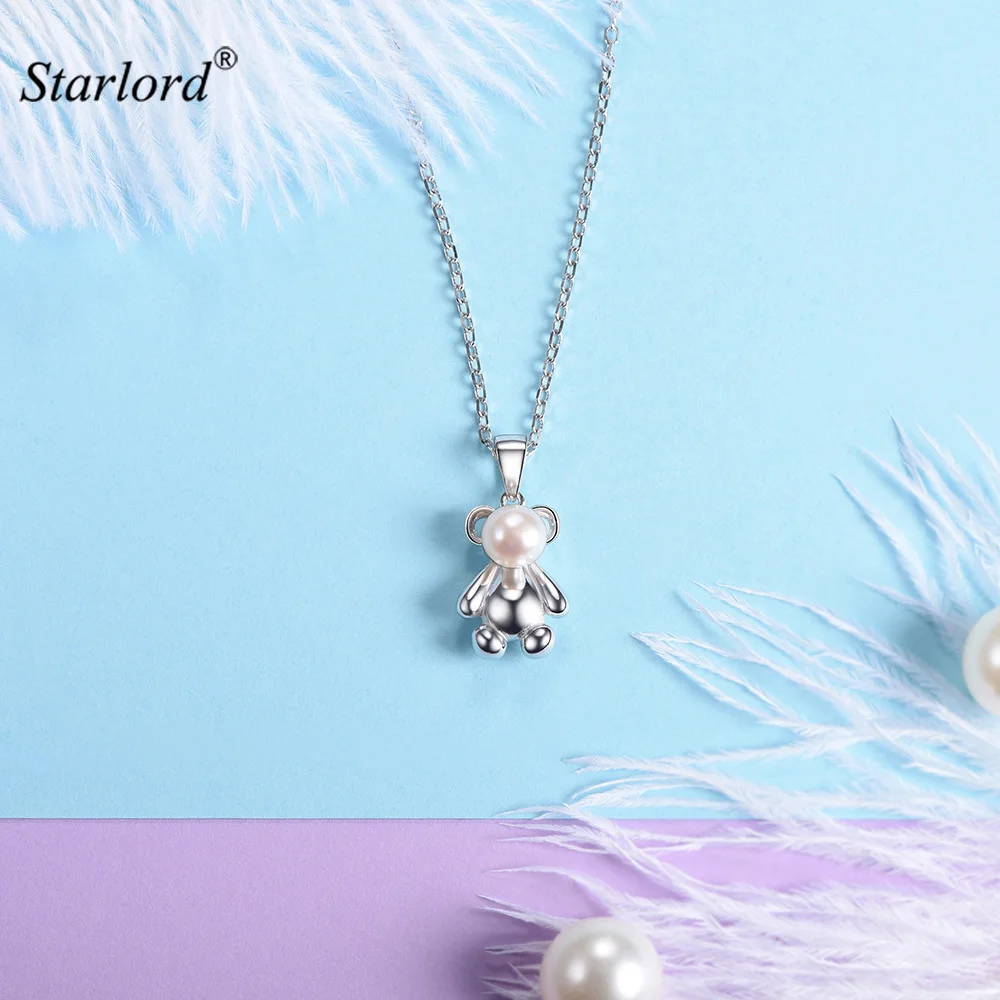 Silver Little Bear Charm Necklace 925 Sterling Silver with Fresh Pearl Lucky Bear Jewelry Cute Bear Gift For Women/Girls P6041B little bear свитер
