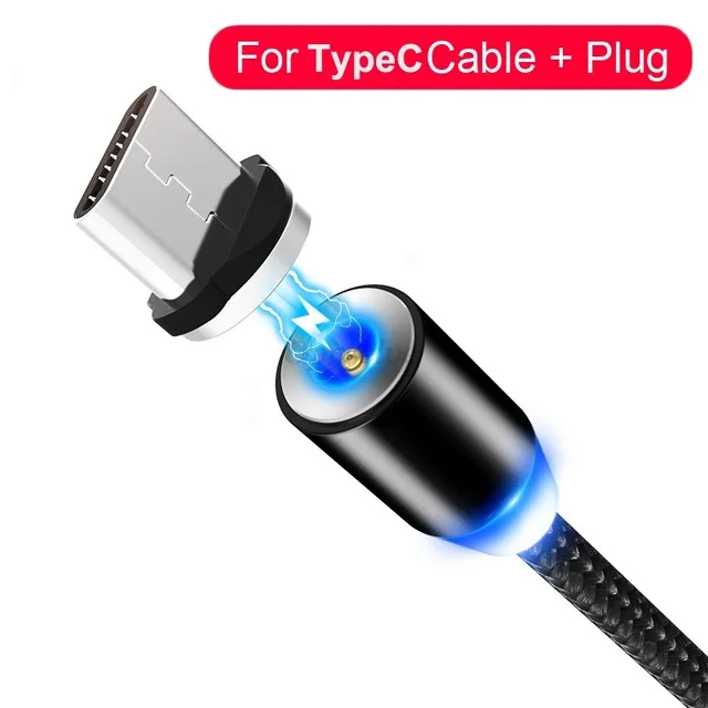 Магнитный Micro usb type-C кабель для iPhone, samsung, Xiaomi 2.4A, быстрая зарядка, магнитный кабель для передачи данных, usb-кабель для зарядки, кабель для мобильного телефона - Цвет: Black Type C Cable