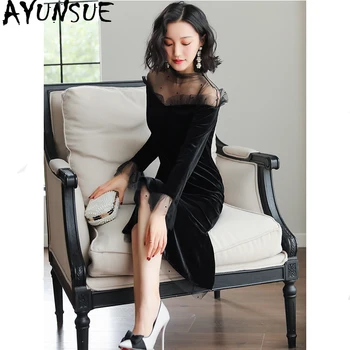 

Spring Autumn Dress for Women Vintage Party Velvet Dress 2020 Ladies Dresses sexy Black Elegant Dress Vestidos 61258 MY2317