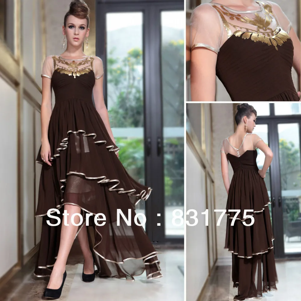 Free Shipping Transparent Short Sleeves Hi-Lo Fashion Cocktail Dresses Front Long Back Dress for Women | Свадьбы и торжества