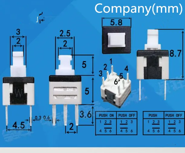 10 шт. переключатель 5,8*5,8 ключ двухрядный 6 футов 5,8x5,8 шесть контактный сенсорный кнопочный переключатель