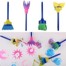 4pcs/set Rotate Spin Paint Drawing Sponge Brushes Kids DIY Flower Sponge Art Graffiti Brushes Painting Tool Educational Toys