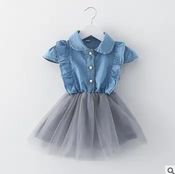 

2017 summer 0-3 year old female baby fashion new short sleeve waist dress denim dress brand dress free shipping