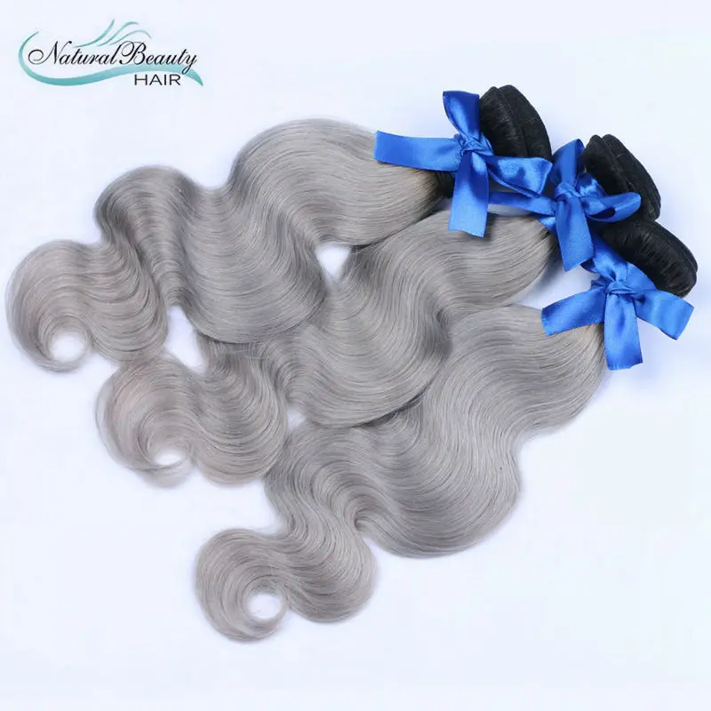 

Ombre hair extensions 1b silver grey brazilian hair weave dark root omber grey hair extensions free shipping