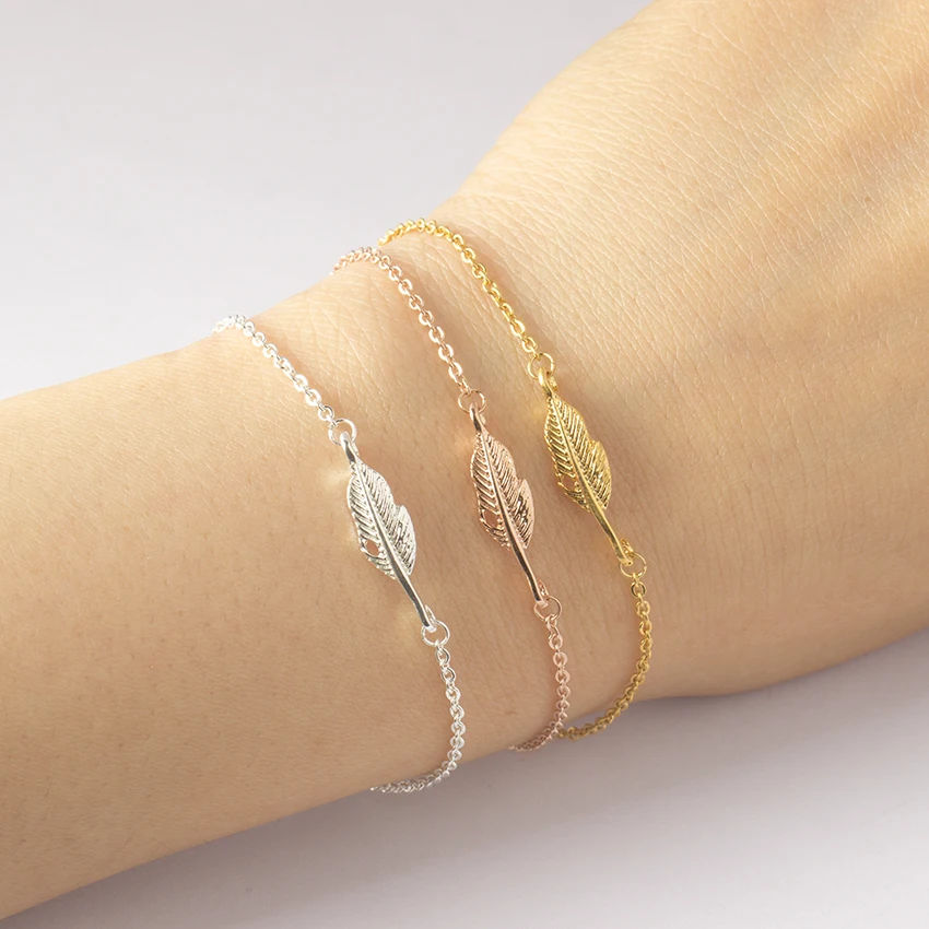 

Classic Long Feather Bracelet Women Vintage Jewelry Silver Gold Color Nature Pot Leaf Vine Bracelet Korean Style Birthday Gift