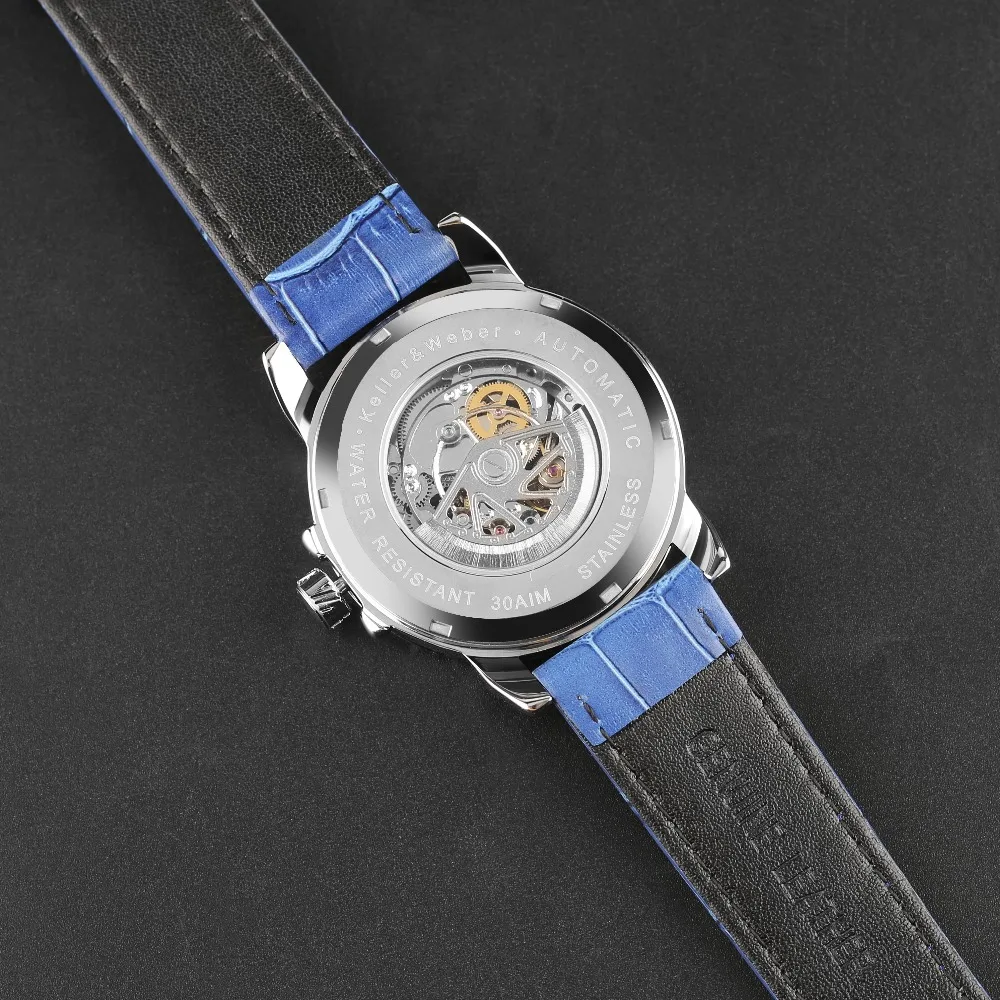 Keller & Weber Casual Water Resistant Men's Watches Desgin Automatic Mechanical Watches Luxury Genuine Leather Band Clock (28)