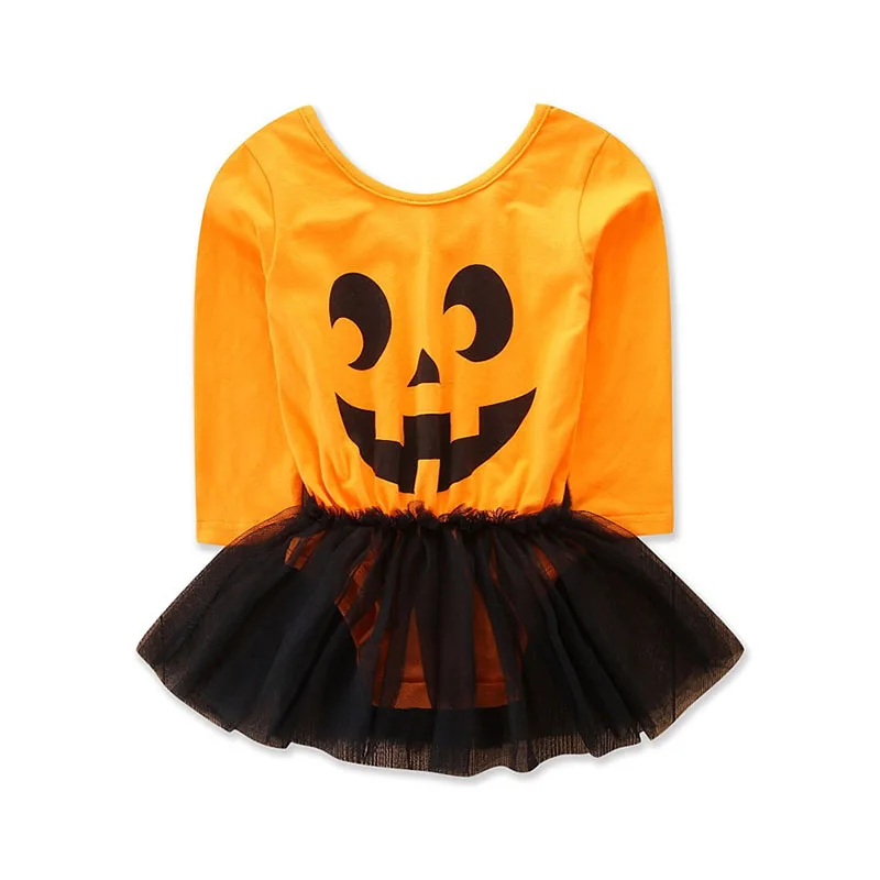 

2018 Halloween New Fashion Smiling Face Of Pumpkin Baby Girls Mesh Clothes Summer Infant Romper