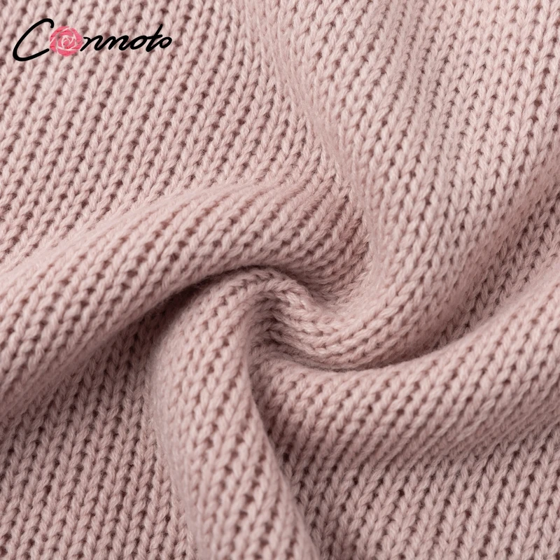 Conmoto, осенне-зимний свитер с открытой спиной и бантом, женские свободные пуловеры, вязаные свитера, Розовый Повседневный сексуальный трикотаж, джемперы размера плюс