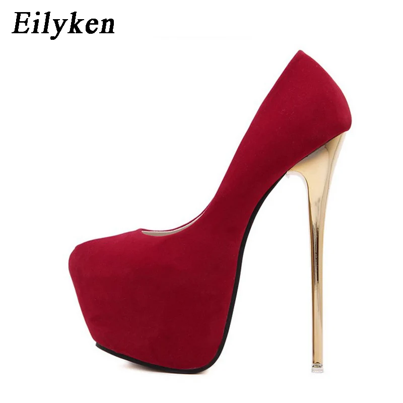 Eilyken/пикантные свадебные женские туфли-Фетиш; выразительные женские туфли-лодочки; туфли-лодочки из флока на очень высоком каблуке 16 см
