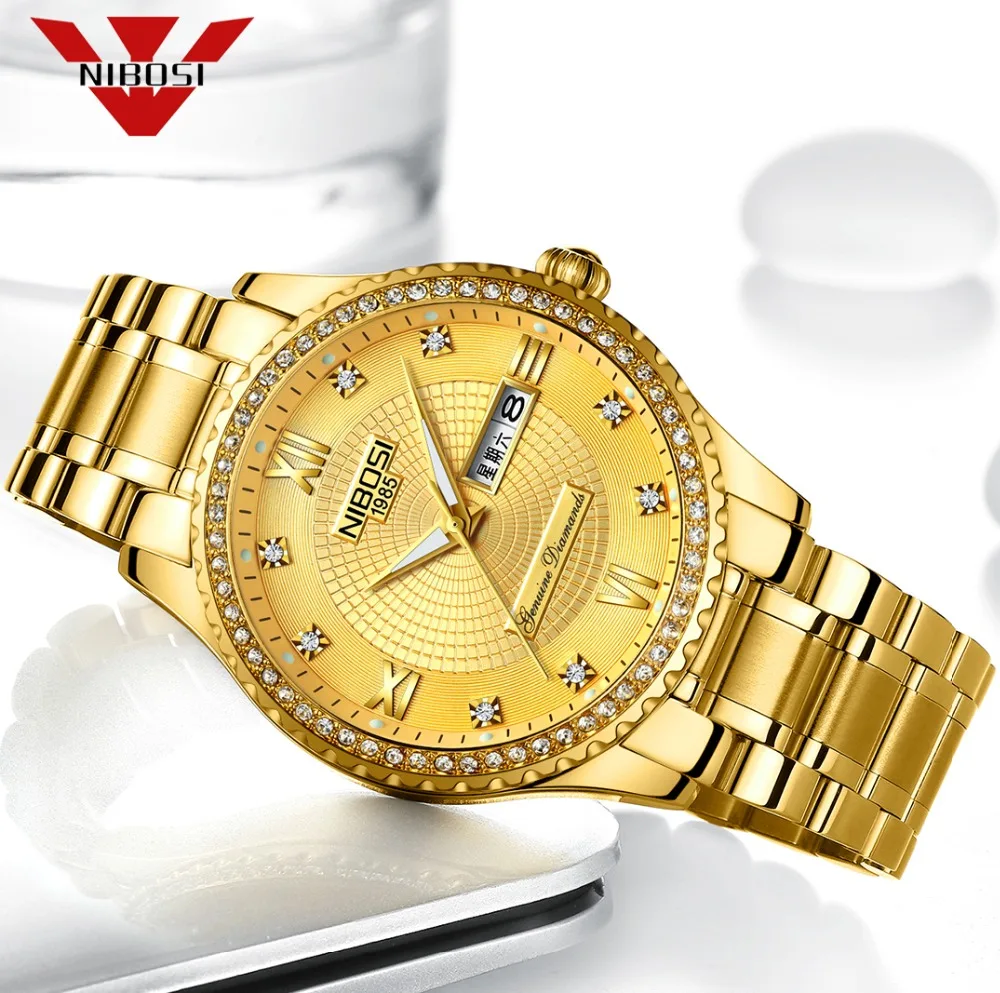 

NIBOSI New Type Crystal Watch Top Brand Luxury Gold Relogio Masculino Waterproof Quartz Wristwatches Stainless Steel Men Watches