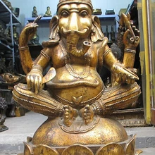 2" Тибет Индия буддийский Бронзовый gild Ганапати бог богатства 4 Ручной СТАТУЕЙ ГАНЕШИ