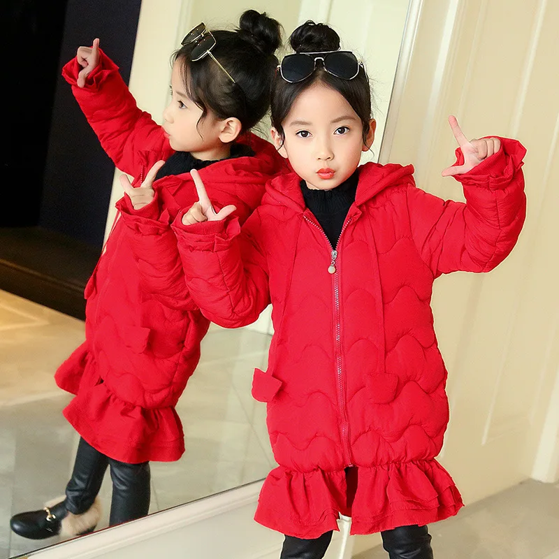 Children Winter Outwear Clothing Yong Girls Winter Solid Color Cotton Coat Jacket With Bow-knot And Fashionable Fish Tail Hem Children Winter Outwear Clothing Yong Girls Winter Solid Color Cotton Coat Jacket With Bow-knot And Fashionable Fish Tail Hem