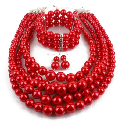 Kaufen Mode Übertrieben Perle Strang Halskette Ohrringe Armband Perlen 3 Bohemian Multilayer Kristall Perle Schmuck Sets Frauen