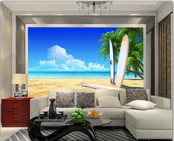 

3d wallpaper custom mural non-woven Wall stickers sea coconut palm beach, blue sky white clouds photo 3d wall mural wallpaper