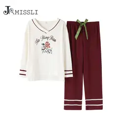 JRMISSLI 2019 Весна для женщин пижамы костюм новый длинный рукав хлопок осень досуг модный пеньюар цветочный принт комплект